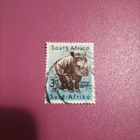 南非信销邮票 1954年10.14 动物 犀牛 面值3d（ 库存 1 ）
