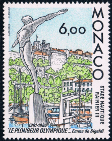 Monaco141外国邮票摩纳哥1986跳水雕塑落成雕刻版 1全 新