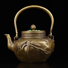 纯铜全铜镶嵌宝石茶壶一把 重1430克 高14厘米 宽17厘米