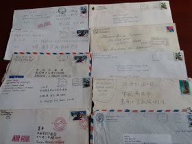 实寄封，外国邮品终身保真【上世纪90年代实寄封 ，寄南京 】贴美国邮票，共10枚合售