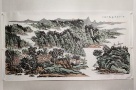 保真书画，当代山水画名家，江淮画院院长，王世银八尺整纸青绿山水画121×240cm。