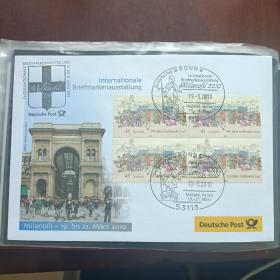 F1819外国信封 10年米兰国际邮展纪念封 贴德国欧元邮票 2008年 加利市场500周年 集市 1全 四方联