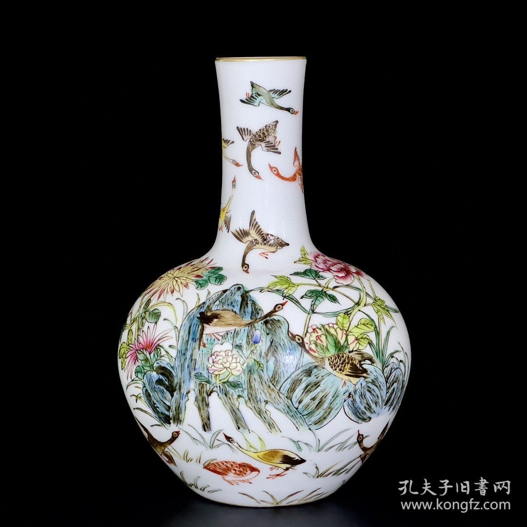 清乾隆珐琅彩花鸟纹天球瓶 古玩古董古瓷器老货收藏