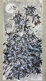 雪竹，吉祥安康，写意画法，纯手绘，假一赔万，墨透纸背的，都是本人精心收藏的，贵州省美协王孝华老师的原创大作，老师画的不亚于中美协老师，画的非常细，笔法苍劲有力，浓淡干湿枯，画的很写实，很传神。1.38米×70公分的，四尺整张的，家里客厅，卧室，书房，茶室，办公室都可悬挂，特别是玄关悬挂，非常合适，很有意境的一幅画！