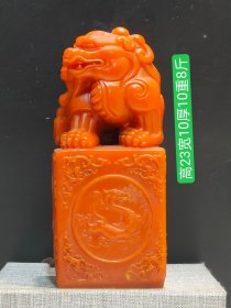 寿山石手工雕刻狮子大印章一个，保存完整无磕碰，磨损自然品相如图