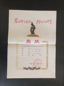 1972年山西省青少年游泳运动会女子自由游奖状