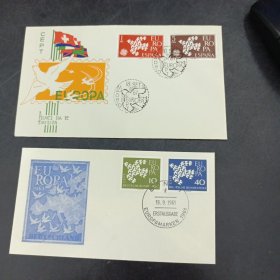 1961年西班牙、德国同时发行欧罗巴题材邮票首日封2枚，都是官方封，本店邮品满25元包邮。本店还在孔网开“韶州邮社”