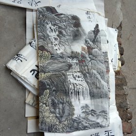 手绘山水小条幅