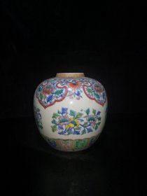 清～老胎粉彩罐一个，尺寸如图