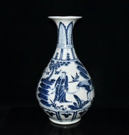 元白浒孤窑青花萧何追韩信人物故事纹玉壶春瓶【 44.7x26cm 】