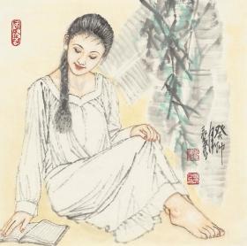 山东美协邱永聚精品美女人物画
画心50x50cm
邱永聚，琴岛画院副院长，青岛北苑画院副院长，青岛慈善画院特聘画家。
