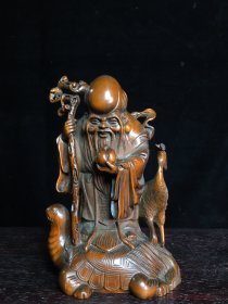 黄杨木手工雕刻寿星摆件，高13厘米，宽9厘米，重190克