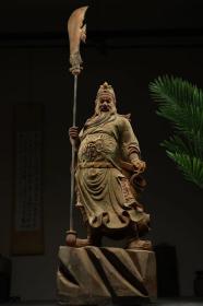 木雕彩绘 关公 造像。