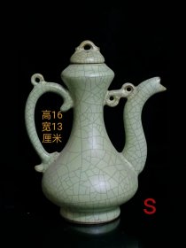 五大名窑哥窑开片瓷长颈壶，完美品相可藏可用