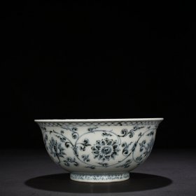 明洪武青花缠枝莲纹花卉诗句碗9.5*20厘米 1500