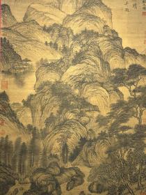 精品手绘丝绢八尺山水画，(画盒珍藏)