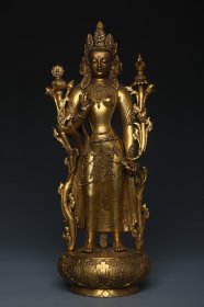 旧藏铜鎏金文殊菩萨佛站像