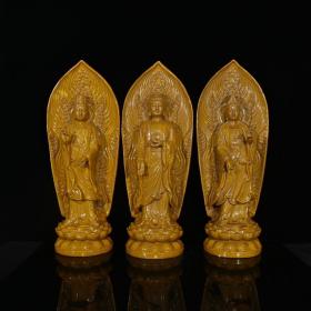 宋代黄釉开片西方三圣（45×17cm）