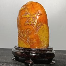 旧藏 田黄石透（硬）料纯手工雕刻【 携童访友】玉玺印章书房闲章摆件  壬已兰白吴昌硕刊 随形随意 方成自然 石料油润细腻 保存完好
净高14厘米长10厘米宽7厘米净重1876克