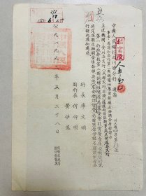 50年代孤品金融史料，1953年中国人民银行四川省分行关于第二期学习干部不抽调金库干部通知。
是研究当时历史背景，人员工资，福利待遇的重要史料，方章，大方漂亮。有行长:李文炯，副行长：何仲明，黄伊基落款，馆藏级别