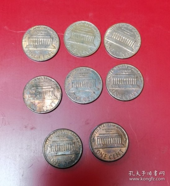 美国林肯1分铜币，年代币，1980至1989年间8枚，欠81、82年