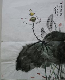 书画名家笔墨真迹 著名禅意书画家贾双林花鸟作品:一塘荷气