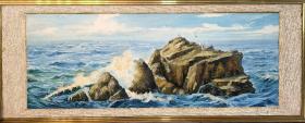 七八十年代老油画之一《大海》应出自名家之手（画芯168X64画框210Ⅹ84）图三为效果图
