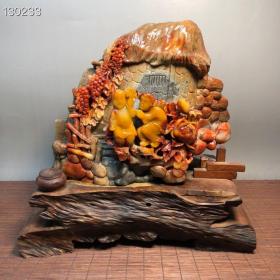 珍藏品      精品寿山石三彩芙蓉石雕刻人物摆件【五谷丰登】