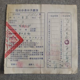 17.阳泉54年食油供应证