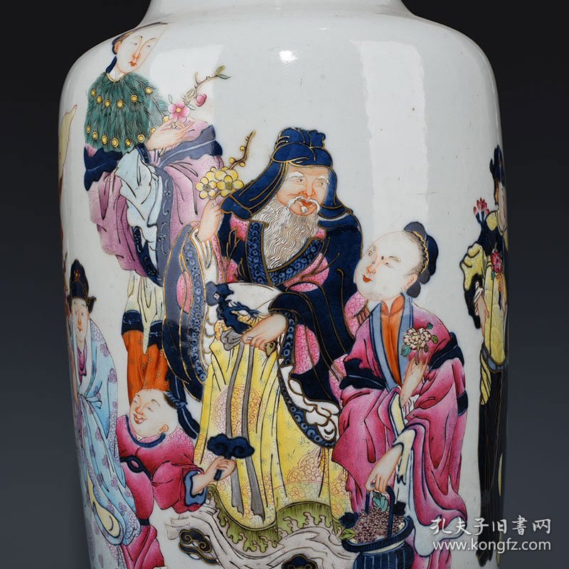 清康熙青花五彩十二花神人物瓶 44*21厘米