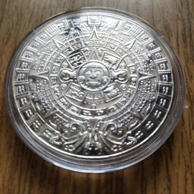 北美玛雅文化阿兹特克日晷太阳历镀银纪念币