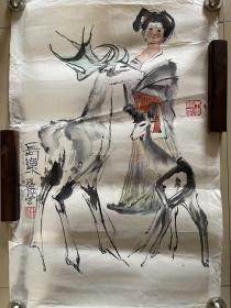 程十发写意人物画国画水墨字画仕女图书画墨迹墨宝作品纯手绘条幅竖幅竖版单幅单条名家长乐