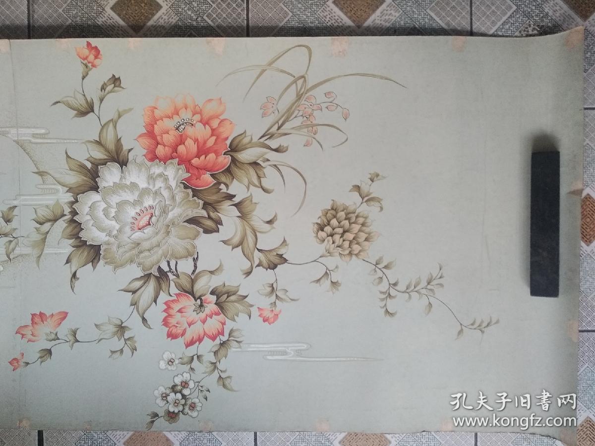陆之甫 1986年设计画作 床单被单原稿(春光美)之一花月图案