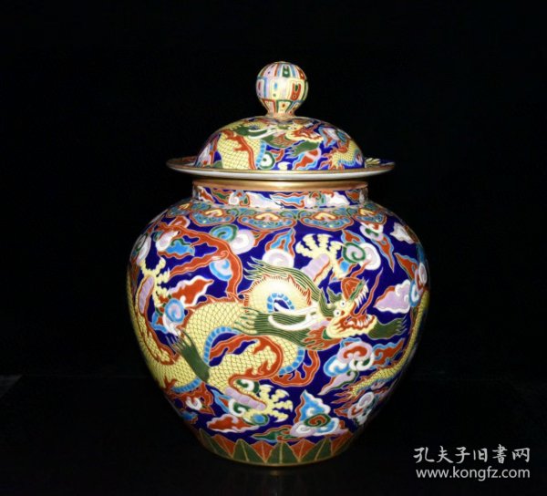 清代乾隆珐琅彩鎏金龙纹盖罐 古玩古董古瓷器老货收藏