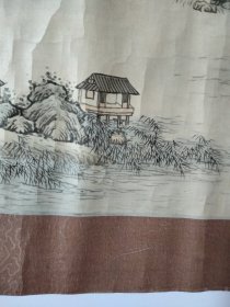约七八十年代绢本山水横幅，画工细腻！