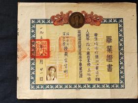 50年代毕业证书，1951年温州市立第六小学毕业证书，尺寸约′37*30公分，品相如图。