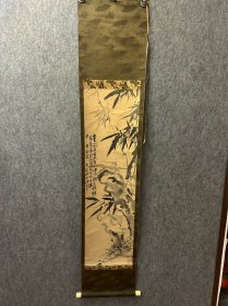 清代竹子水墨写意画，题词精彩……画心高度九十多厘米清代原装牙轴头品相好容城可能属于河北是今天雄安新区管辖的容县……岳