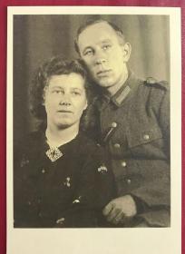 德意志第三帝国1944年，二战士兵情侣合照明信片