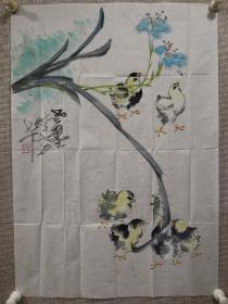 杨墨泉先生 国画一幅 雏鸡图 尺寸68x45厘米，保真。