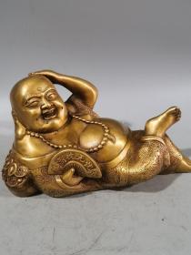 铜弥勒佛高枕无忧睡佛卧佛 大肚笑佛，品相如图
