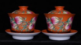 清雍正珊瑚红釉粉彩长寿富贵纹茶盏古董古玩古瓷器收藏