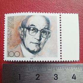 A0112 外国邮票 历史名人邮票 德国邮票1992年福音派新教神学家M.尼莫勒诞生100年 新 1全 原胶全品 带右边纸