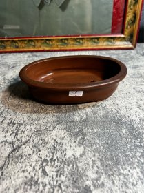 80年代，椭圆形飘口紫砂花盆一只y