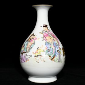 清雍正粉彩福禄寿人物纹玉壶春瓶，高31.1cm直径19cm