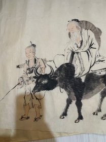 代友，舶来品书画  名家富冈铁斋老子出山图老作品
画家: 看图自查
性质:原创手绘
材质:纸片
规格:70✖️48
（画心尺寸cm)
品相:如图，
 
富冈 鉄斎 Tomioka Tessai（1837～1924），字无倦，日本文人画画家