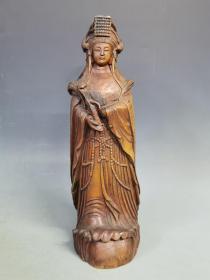 清代老香木雕神像 品相完整 尺寸：高39厘米 宽16厘米。