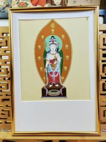 长谷寺十一面观音  金色金属镜框，纵30.5Cm横21.5Cm，可挂， 内画芯来自日本原版佛画，印刷品，实价不议不包。