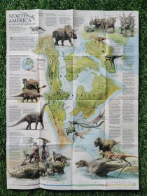 National Geographic国家地理杂志地图系列之1993年1月 North America Age of Dinosaurs 恐龙时代北美洲地图