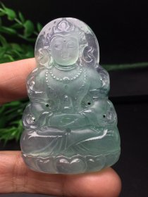 老翡翠冰种翡翠飘花翡翠精工磨砂面度母观音吊坠