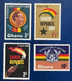 加纳邮票 1960年 加纳独立宣言 国旗 国徽 4全
